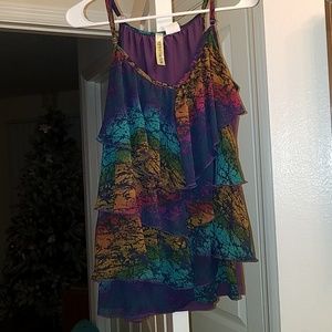 Multicolored Spaghetti Strap Ruffle Top